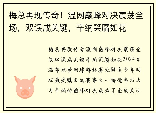 梅总再现传奇！温网巅峰对决震荡全场，双误成关键，辛纳笑靥如花