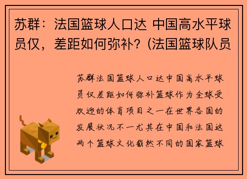 苏群：法国篮球人口达 中国高水平球员仅，差距如何弥补？(法国篮球队员名单)