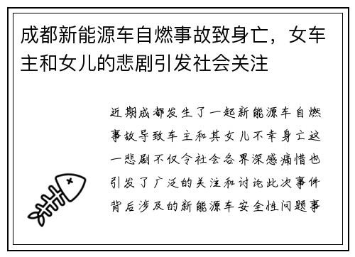 成都新能源车自燃事故致身亡，女车主和女儿的悲剧引发社会关注