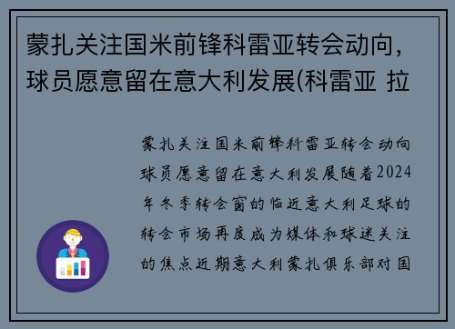 蒙扎关注国米前锋科雷亚转会动向，球员愿意留在意大利发展(科雷亚 拉齐奥集锦)